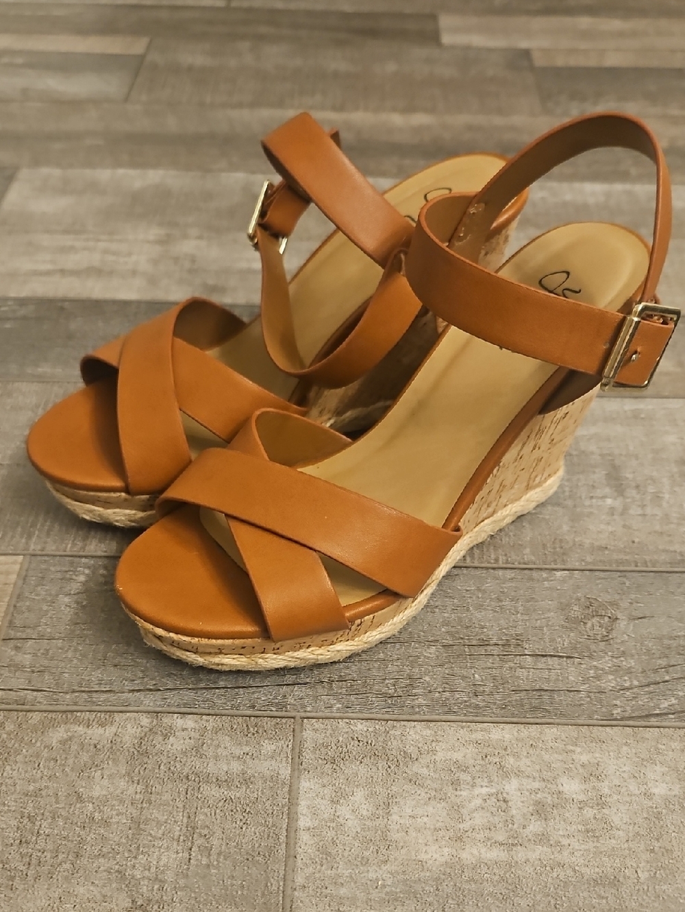 Women’s Tan Wedge Sandals with Ankle Strap
